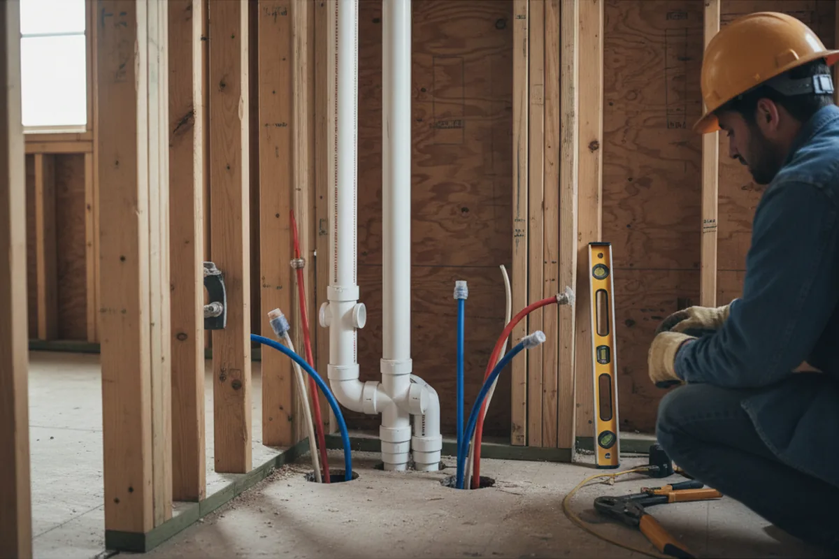Drain and supply rough-in during Sump Pump Repair in Annandale